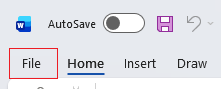 File tab button on ribbon in Word